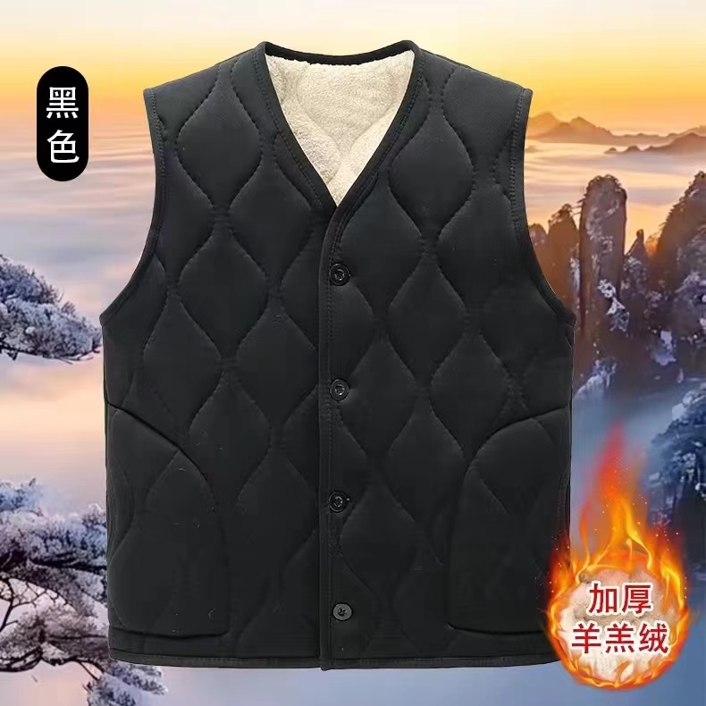 爸爸冬装老年人马甲男士加绒加厚羊羔绒背心爷爷冬季保暖坎肩棉衣