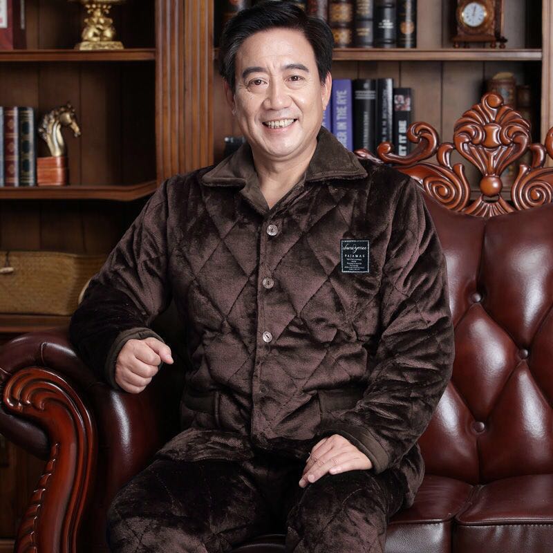 冬天爷爷珊瑚绒开衫翻领棉袄外套