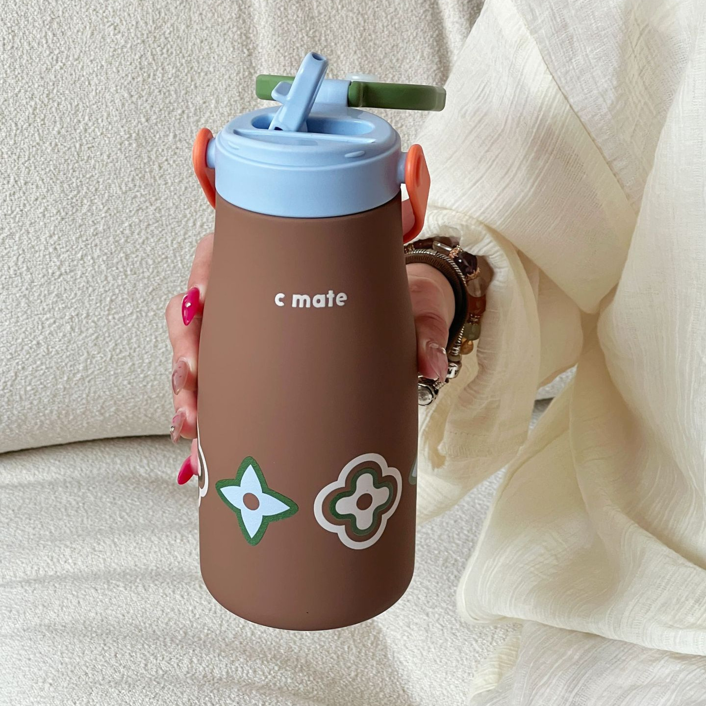 手提吸管双饮杯陶瓷内胆保温杯316便携情侣女学生高颜值牛奶水杯