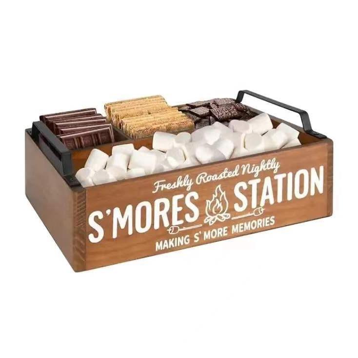 咖啡台面木质杯子收纳盒带提手实木甜品饼干盒露营木制分格零食盒