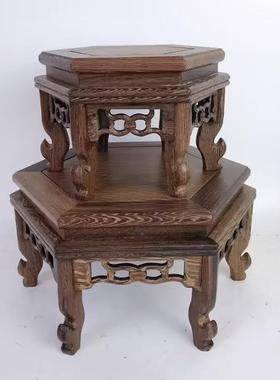 红木工艺品鸡翅木六角几方台底奇石花盆底座玉石盆景底座