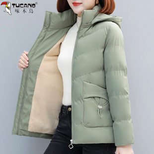 啄木鸟加绒棉衣棉服女士冬季2025年新款短款中年妈妈加厚防寒外套