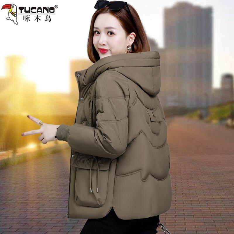 啄木鸟羽绒棉衣棉服女冬季2025新款中老年妈妈洋气保暖连帽小棉袄