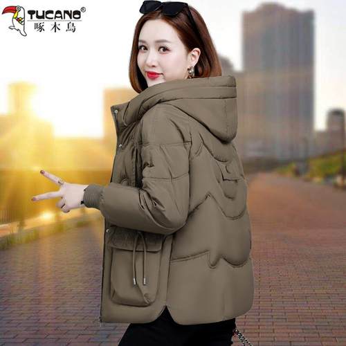 啄木鸟羽绒棉衣棉服女冬季2025新款中老年妈妈洋气保暖连帽小棉袄
