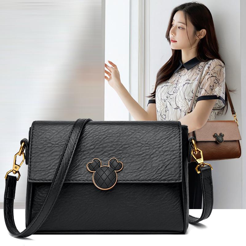 真皮牛皮斜挎小方包2024秋冬新款高级感软皮豆腐包时尚百搭单肩包