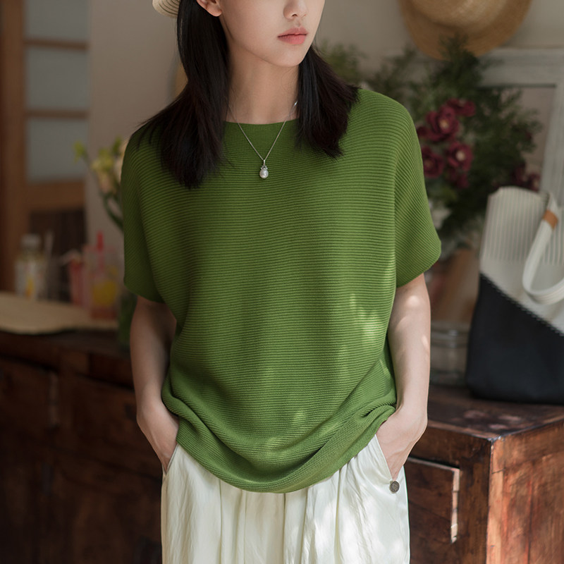 丝绵混纺高端针织T恤舒适显瘦女