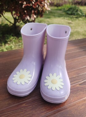 外贸出口纯元 日本pm女童中筒蝴蝶结雨鞋可爱防滑雨靴