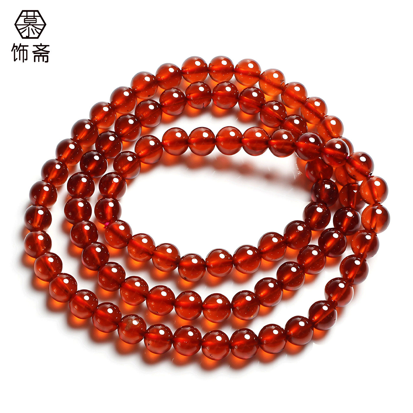 慕饰斋戒面级血泊橙红石榴石手串多圈三圈水晶手链女人养颜石礼物
