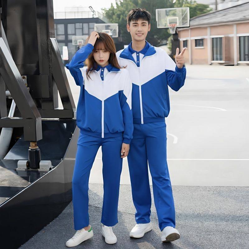 高中学生校服套装学院风大学班服蓝白男女宽松运动服春秋外套初中图片