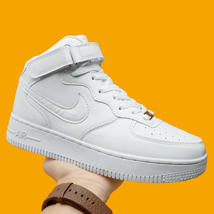 莆田学生初中生 男女情侣纯白色潮流运动鞋 空军一号小白鞋 高帮板鞋