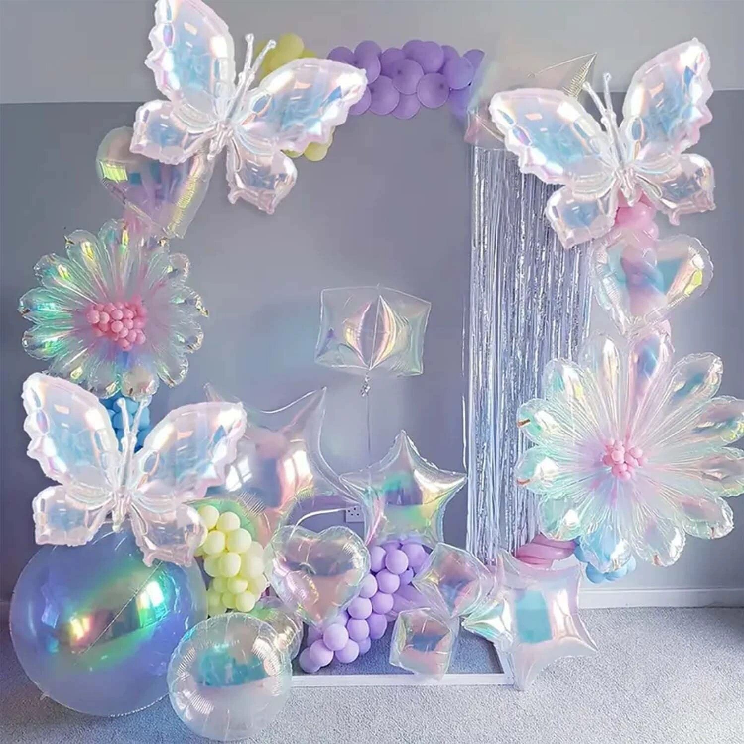 炫彩水晶透明色气球圆形五角星4D雏菊花汽球海洋生日派对装饰布置