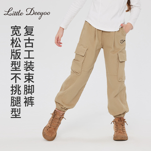 2026春秋新款 女孩复古登山裤 儿童裤 裤 子大童宽松束脚工装 女童长裤