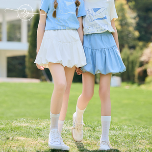 女童防晒短裙花苞裙内置防走光打底裤百褶裙大童校园运动半身裙