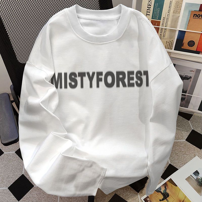 打底衫男韩版潮流日系 260G重磅长袖T恤男秋冬黑色圆领长袖白色宽