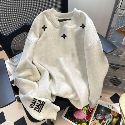 男新款卫衣印花圆领春秋男款无帽冬重磅小领口男潮白色黑色青少年