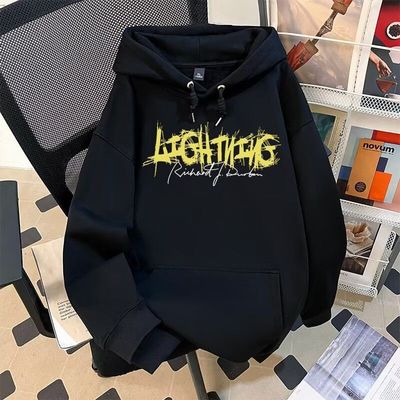 男生新款卫衣男款美式印花连帽春秋字母冬重磅加绒加厚白灰色黑色