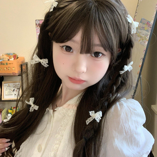迷你小号蝴蝶结发夹编发发饰碎发夹少女 田园风米白色蕾丝6只装