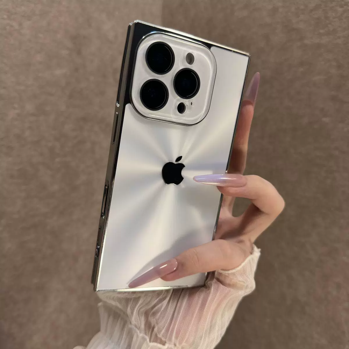 ins风高级感镭射极光适用iPhone16promax手机壳14pro新款15ProMax直边方形13网红爆款女款15p十六防摔保护套
