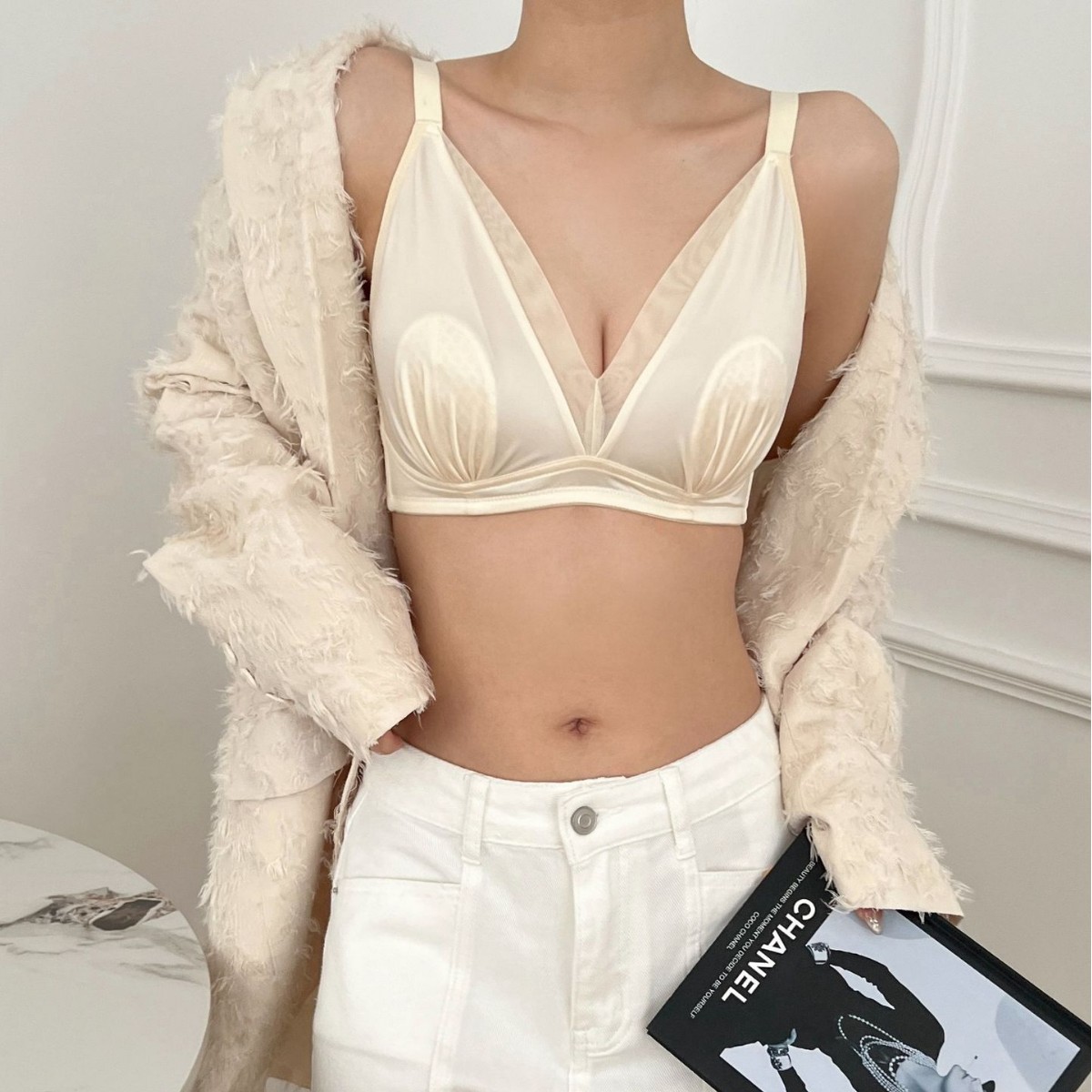 浪漫法式纯欲内衣女超薄款大胸显小胸聚拢收副乳兔耳杯文胸罩