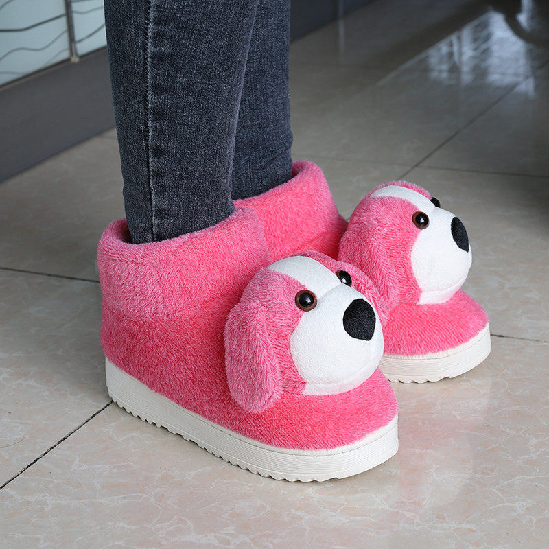 冬天高帮包跟棉拖鞋大童女孩女童儿童可爱小狗加厚保暖防滑毛毛鞋