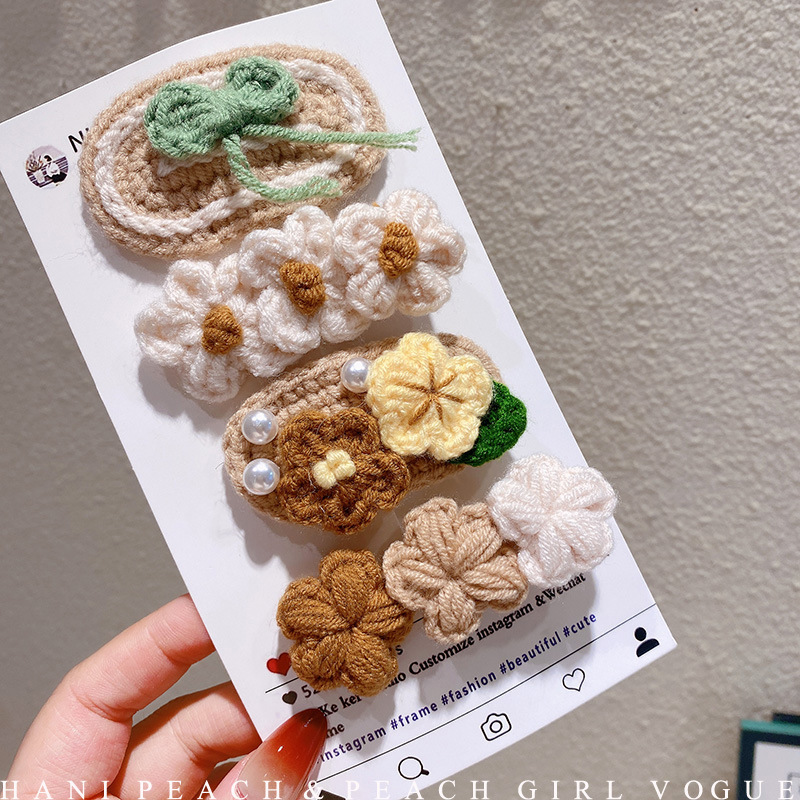 HD11111A03彩色花钩针编织手工毛线刺绣清新朵发夹侧边刘海BB发饰