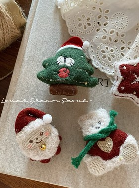 韩国秋冬新款毛毡毛绒布艺小熊圣诞老人两用胸针 可爱新年配饰女