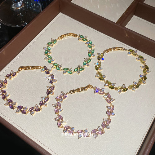 18k真金电镀闪耀锆石几何手链轻奢高级感精致手环时尚设计感手饰