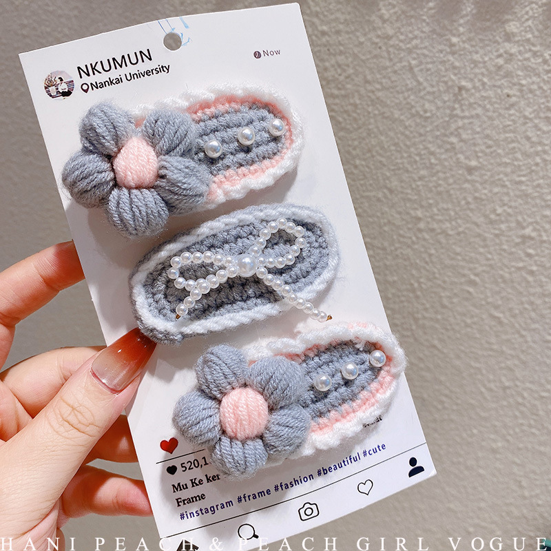 HD11111A03钩针手工diy毛线BB夹编织刺绣卡通发饰可爱蝴蝶结新款