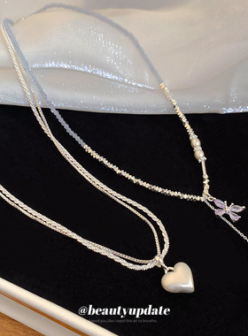 韩系ins碎银串珠蝴蝶项链冷淡风潮流气质锁骨链设计感小众颈链女