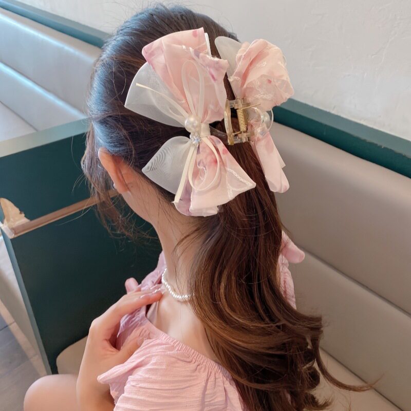 新款2025清新网纱蝴蝶发夹后脑勺发量多高马尾夹顶夹抓夹发饰头饰