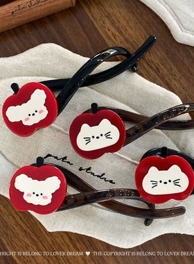 珞芙梦新款红色苹果小狗发夹 可爱时尚扭扭夹马尾夹百搭头饰发饰