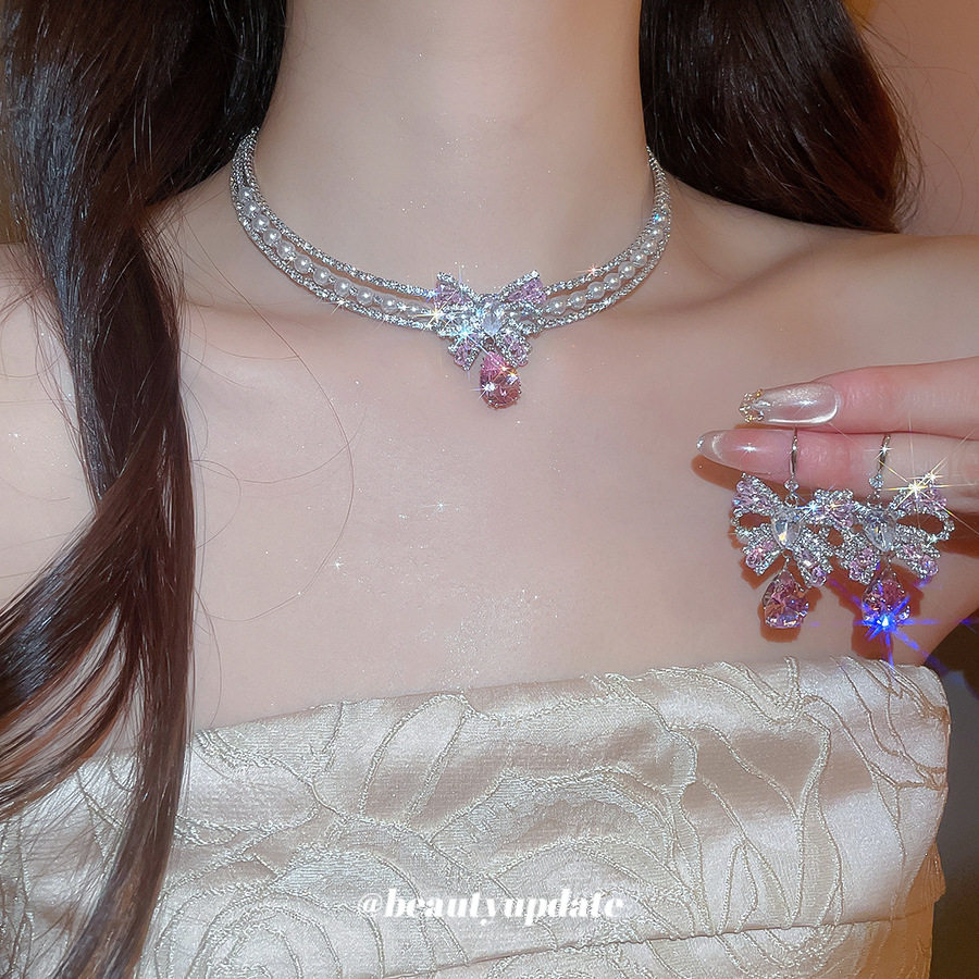 锆石蝴蝶结耳环项链甜美优雅轻奢高级感首饰套装设计感小众饰品女,饰品/流行首饰/时尚饰品新,组合套装,淘宝优惠券,粉丝福利购,淘宝优惠卷