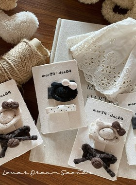 2只装韩国秋冬新款布艺蝴蝶结猫鸭嘴夹发夹 课外刘海夹儿童发饰女