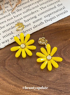 银针多巴胺黄色花朵耳钉清新甜美显白度假风耳环小众高级感耳饰女