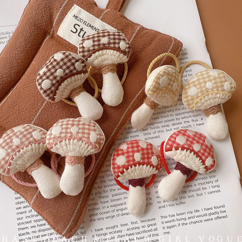 HD9435A025韩式布艺小清新小蘑菇少女弹力小发圈时尚日常扎发发饰