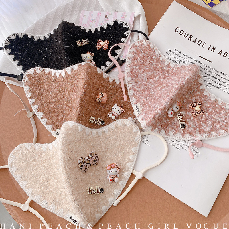 HD1212A03小香风毛线锁边羊羔毛秋冬新款保暖防风口罩时尚小众女