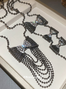 超闪镶钻蝴蝶结吊坠流苏项链时尚暗黑风气质项饰轻奢高级感毛衣