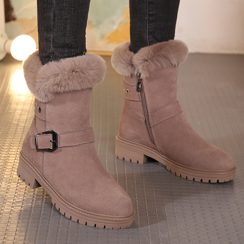 雪地靴女加绒加厚冬季棉鞋软底防滑妈妈短靴大码磨砂真皮保暖棉靴