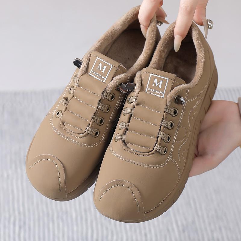 软底加绒保暖妈妈鞋运动鞋平底防滑中老年休闲鞋旅游舒适薄绒女鞋