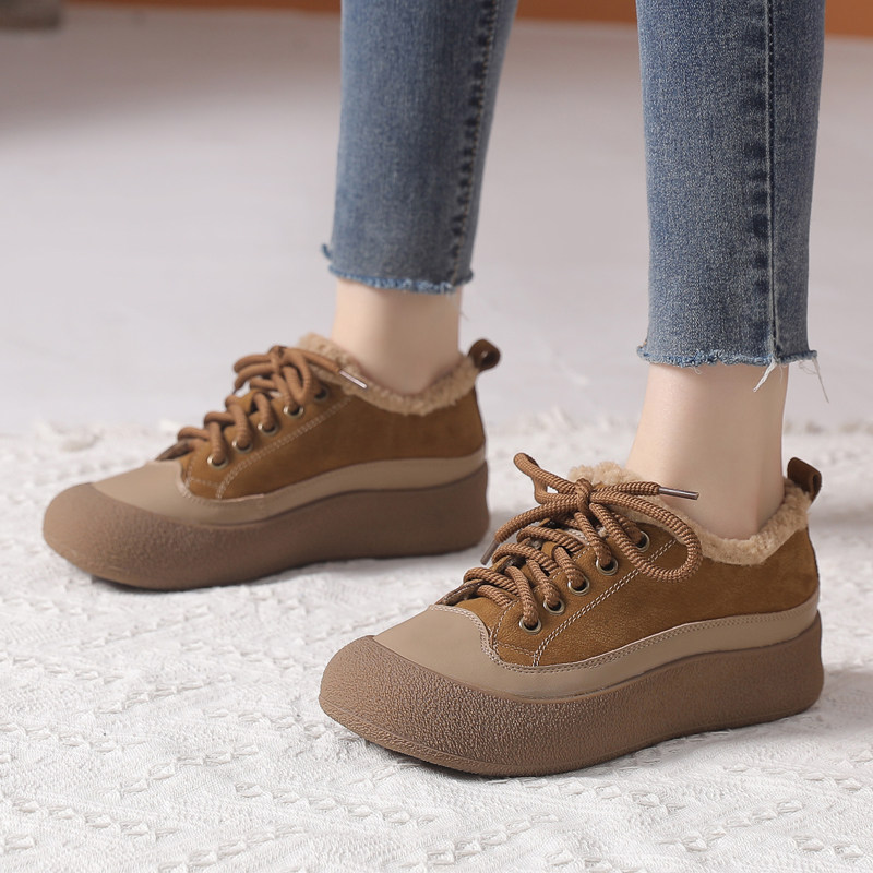 厚底马丁靴女春秋单靴防滑软底保暖高帮棉鞋冬季平底加绒休闲短靴