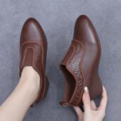 中老年舒适不累脚妈妈鞋 真皮坡跟复古春秋单鞋 女软底深口中跟皮鞋