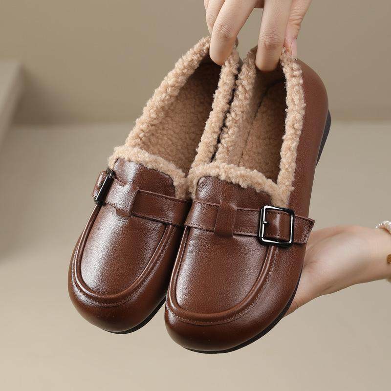 真皮软底毛毛鞋秋冬保暖妈妈棉鞋外穿豆豆鞋一脚蹬加绒中年棉皮鞋,女鞋,乐福鞋（豆豆鞋）,淘宝优惠券,粉丝福利购,淘宝优惠卷