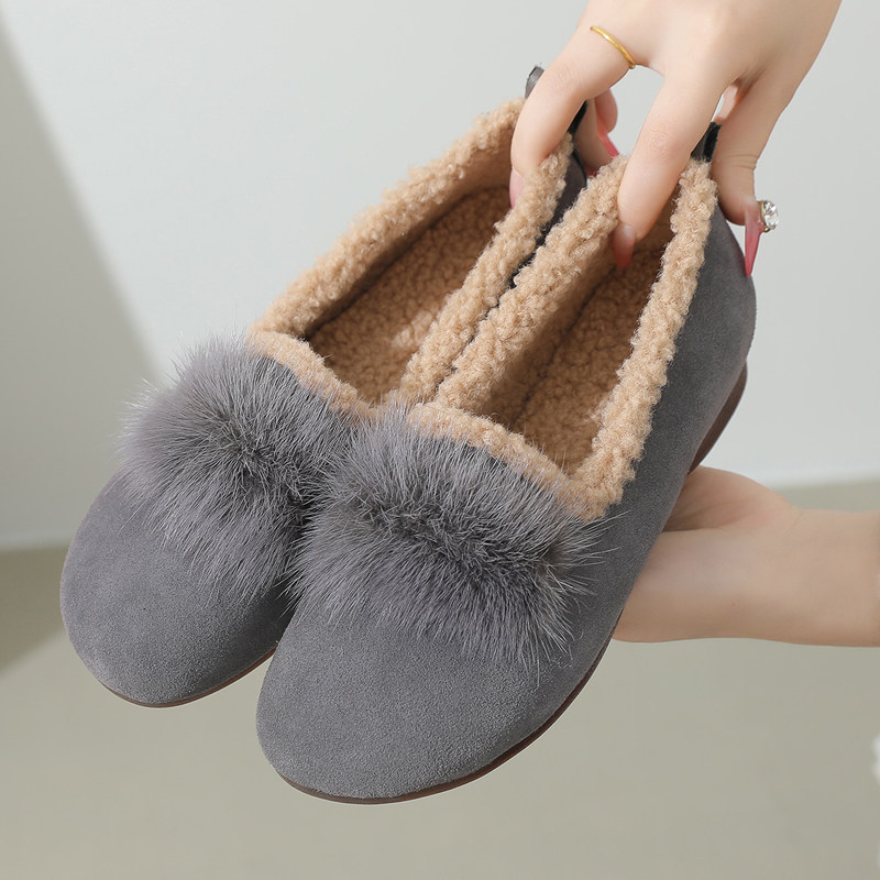 真皮加绒保暖妈妈鞋一脚蹬女乐福鞋平底磨砂皮毛毛鞋棉鞋大码女鞋,女鞋,乐福鞋（豆豆鞋）,淘宝优惠券,粉丝福利购,淘宝优惠卷