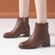 粗跟马丁靴女软底春秋单靴中跟真皮瘦瘦靴冬季 保暖加绒妈妈棉皮鞋
