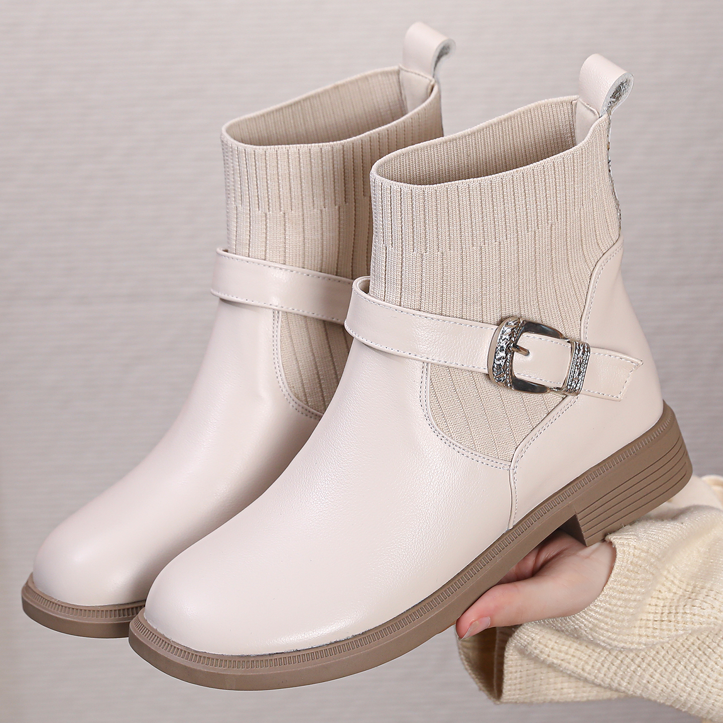 全牛皮马丁靴软底短靴春秋单靴冬季加绒平底弹力瘦瘦靴大码女靴子