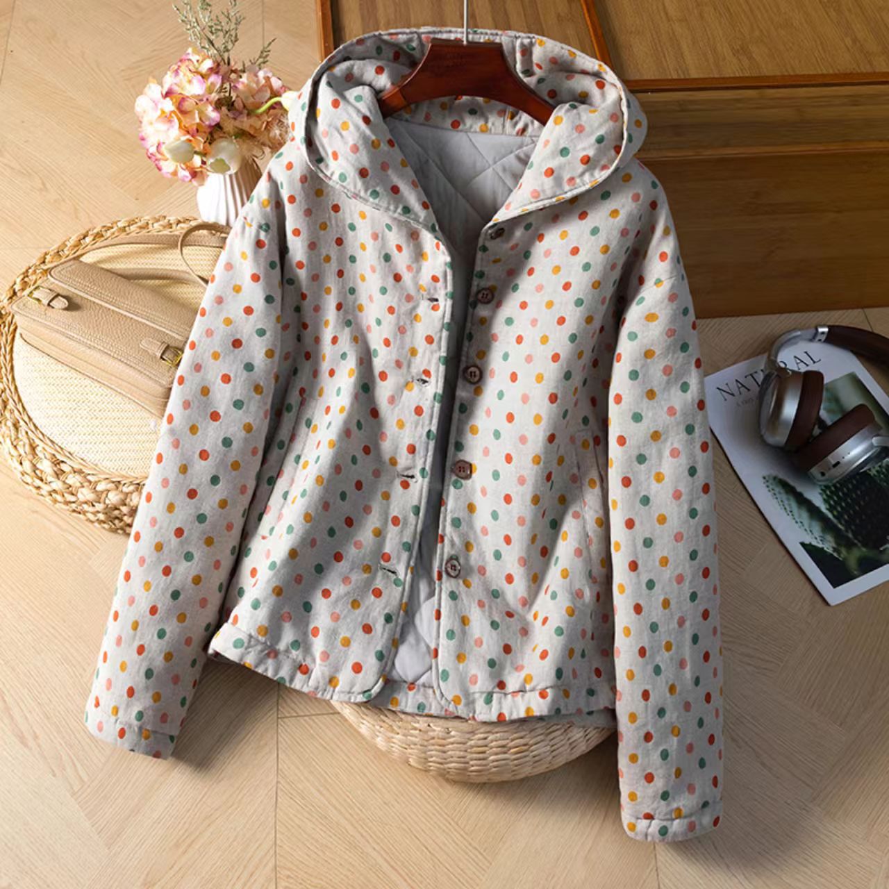 2025新款冬季36支汉麻圆点外套