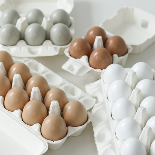 仿真鸡蛋橱窗装饰品 木质实心假鸡蛋模型 美食拍照道具含纸壳包装