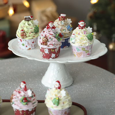 圣诞节纸杯蛋糕模型圣诞老人杯子蛋糕节日仿真甜品甜品台装饰摆件