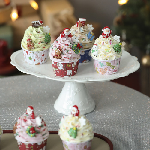 圣诞节纸杯蛋糕模型圣诞老人杯子蛋糕节日仿真甜品甜品台装饰摆件