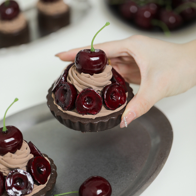 仿真樱桃巧克力挞 小蛋糕模型拍照道具 餐桌氛围感装饰品甜品摆件